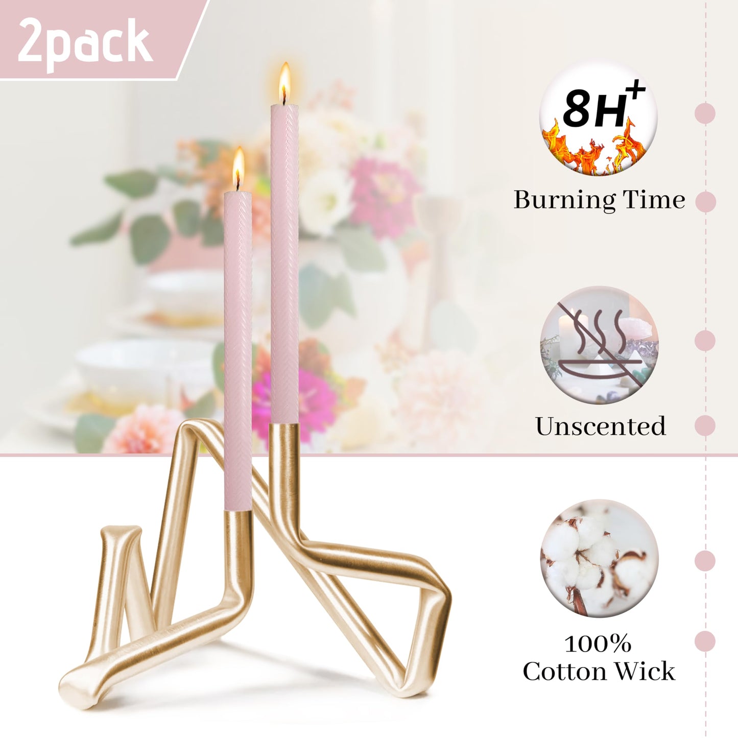 Unscented Texture Taper Candle 10 Inch Pink Twisted Candlesticks Smokeless Long Candle Stick Handmade for Holiday Home Dinner Decor Creative Gifts 2 PCS