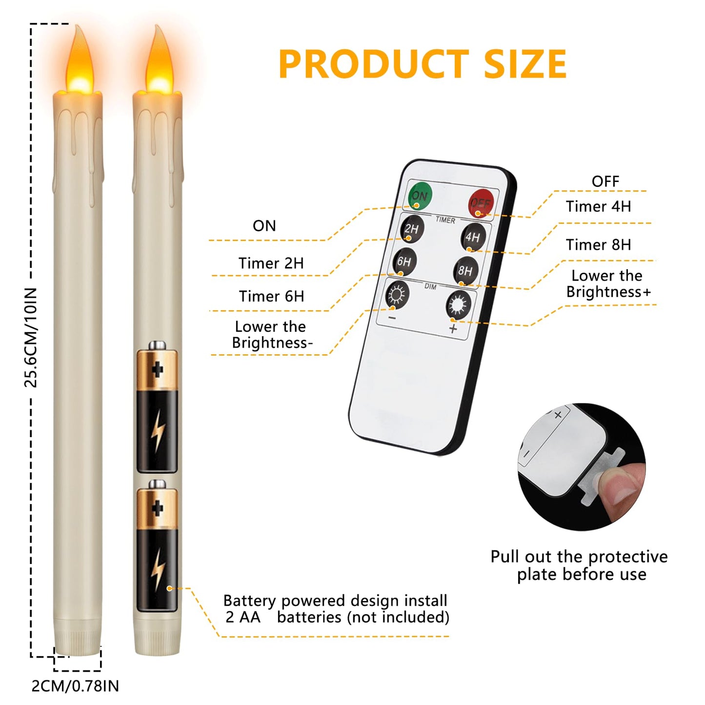 wemarry Flameless Taper Candles Realistic Flickering Flame, Battery Operated, Remote Control with Timer, Safe for Kids & Pets, Ivory, 10-Inch, Pack of 6 Ideal for Home, Weddings & Parties