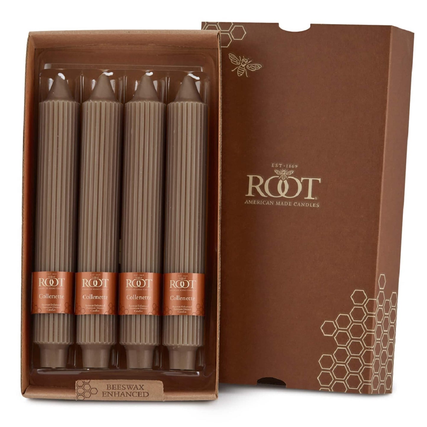 Root Candles 4-Count Unscented Dinner Candles Dripless Beeswax Enhanced Grecian Collenette Boxed Candle Set, 9-Inch, Willow