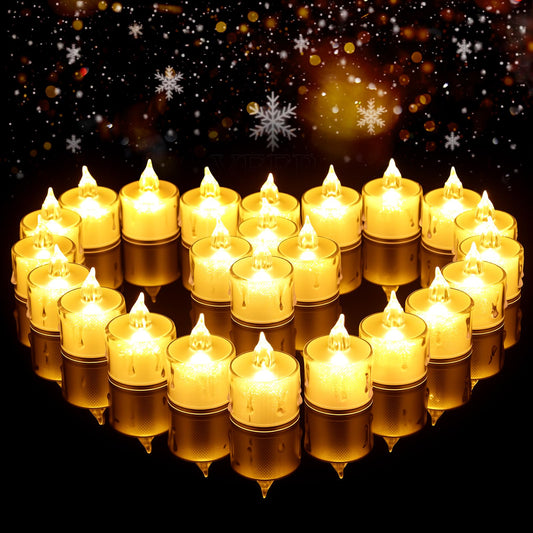 gobutend LED Flameless Candles, 24Pcs Crystal LED Tea Lights Battery Operated for Christmas Romantic Night Wedding Anniversary Table Party Decoration