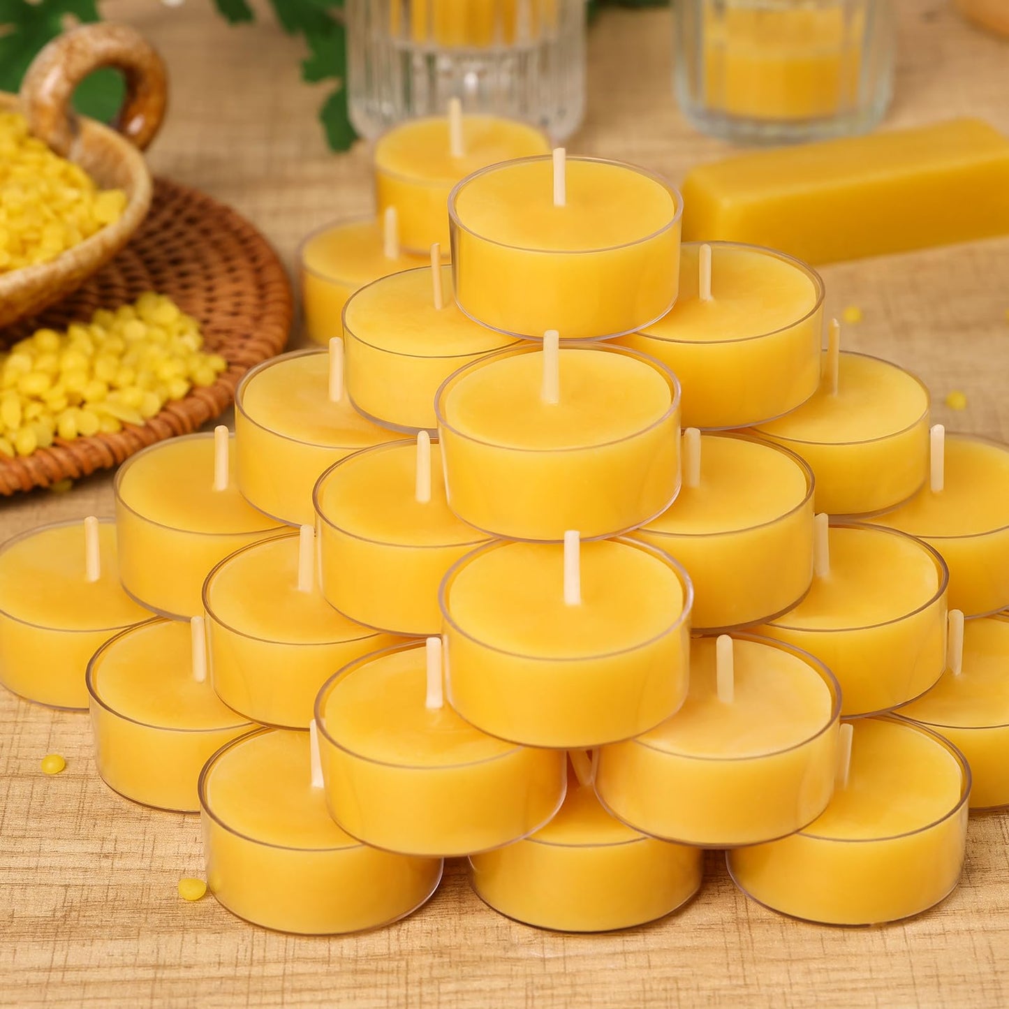 20 Packs Beeswax Tealight Candles Bulk,4 Hours 100% Pure Beeswax Tea Lights Candle in Clear Cup,Natural Scent Bees Wax Candles Small Smokeless Clean Burning Perfect for Home Decor for Party Christmas