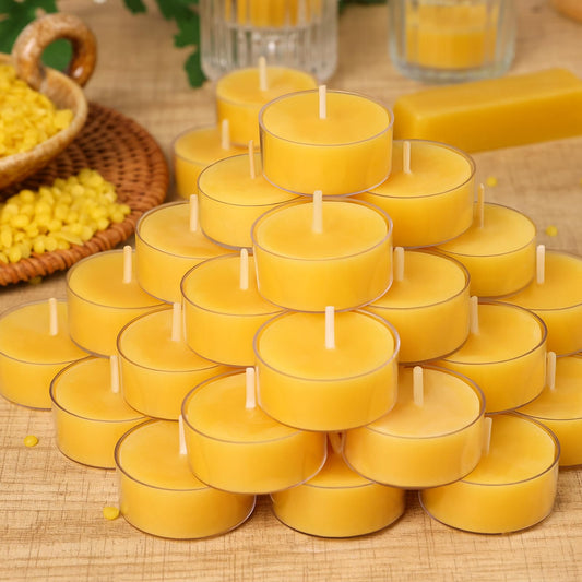 20 Packs Beeswax Tealight Candles Bulk,4 Hours 100% Pure Beeswax Tea Lights Candle in Clear Cup,Natural Scent Bees Wax Candles Small Smokeless Clean Burning Perfect for Home Decor for Party Christmas