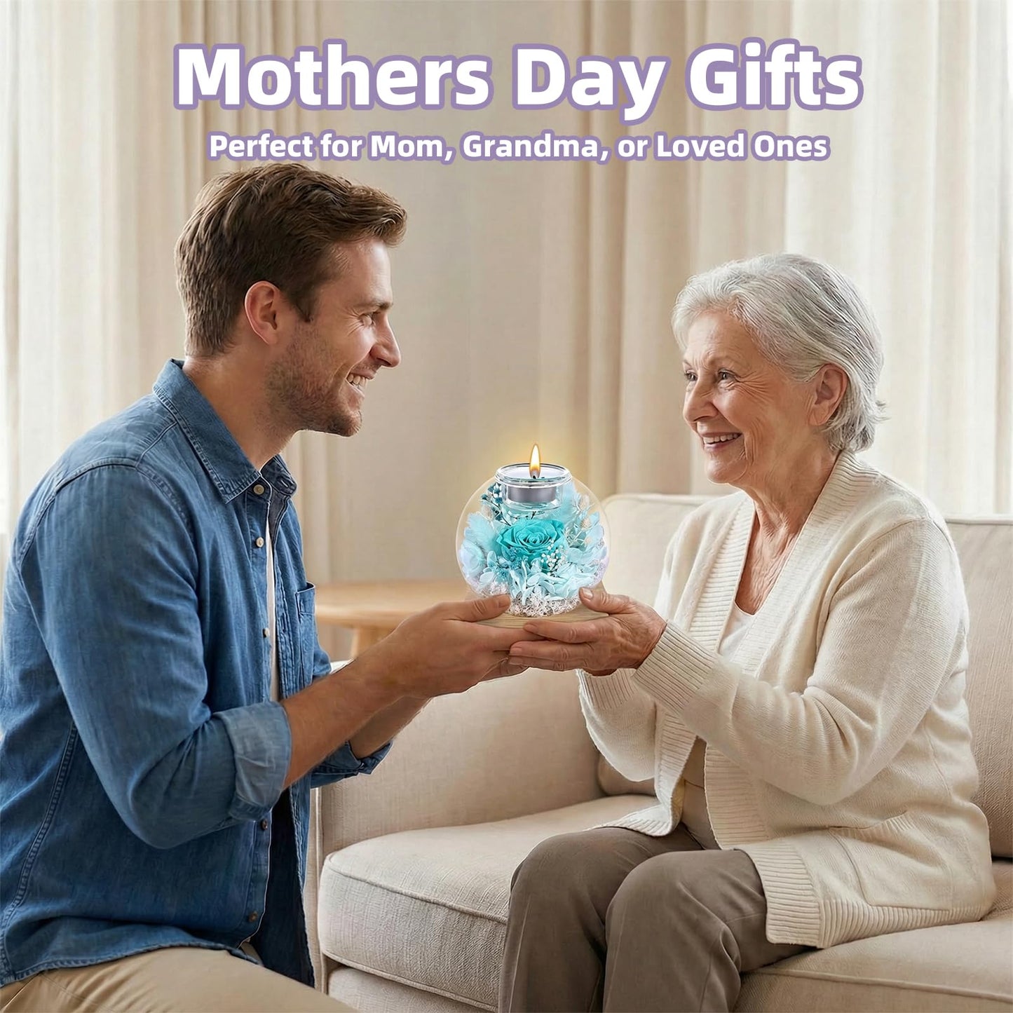 Gifts for Women Birthday Unique-Long-Lasting Real Flowers in Glass Dome Scented,Mother's Day Valentine Christmas Thanksgiving Birthday Gift for Women Mom Girlfriend Wife Home Decor (Nilan)