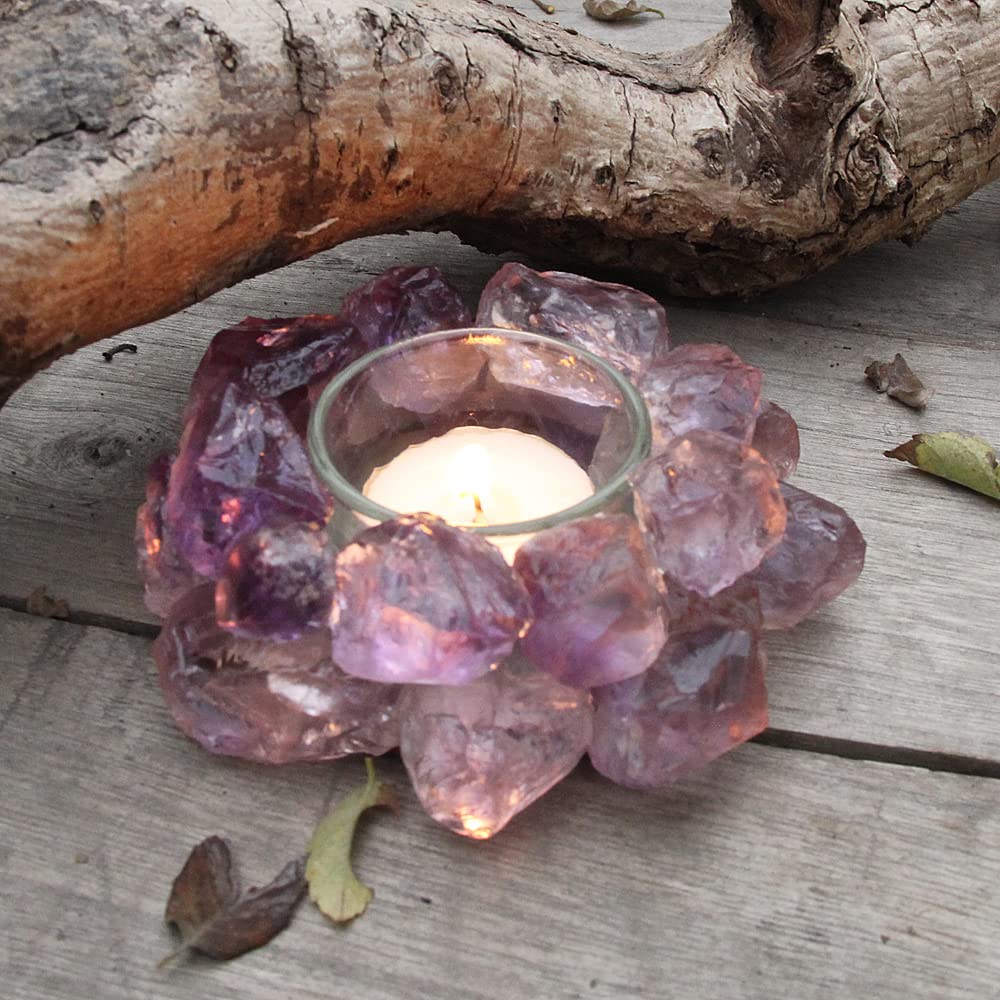Natural Amethyst Rough Stone Votive Candle Holder Tealight Quartz Crystal Healing Gemstone Tealight Holder Home Decor Reiki Stone