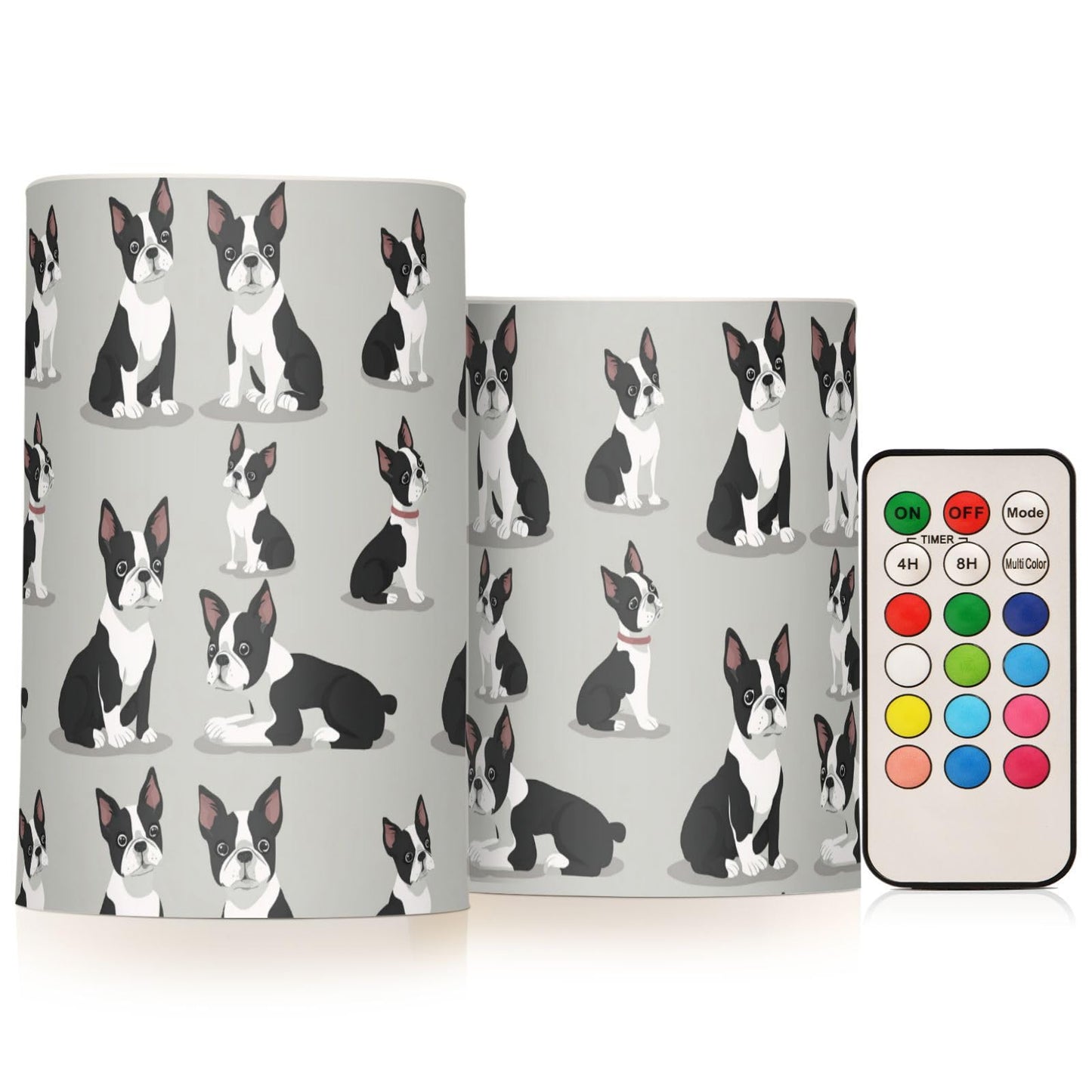 Pigsaly Flameless Candles Battery Operated Cute Puppy Boston Terrier Dog Flickering Led Pillar Candles with Remote Control Colour Changing Warm Light Candles for Halloween Christmas Wedding