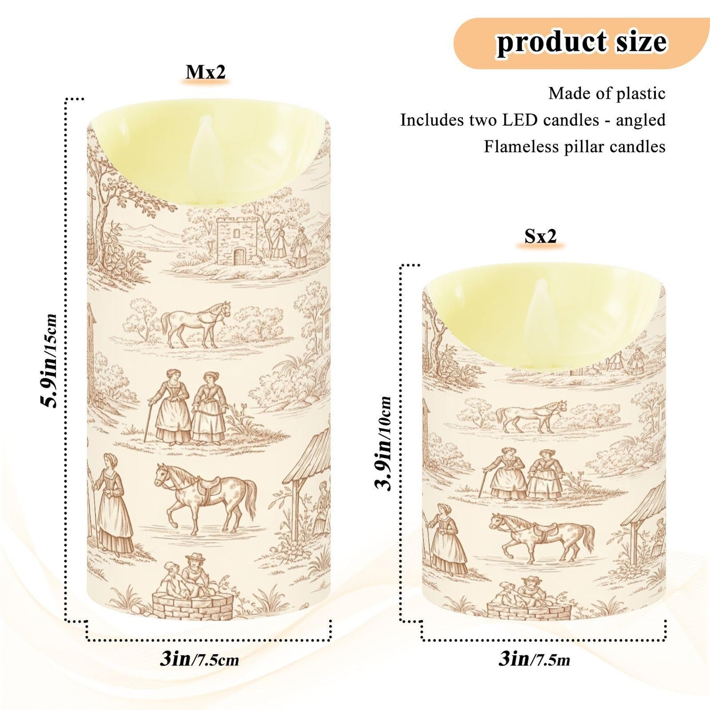 Gravopti Toile Pattern 2 Pack Flameless LED Pillar Candles with Remote & Timer, Battery Operated, Flickering Wax Candle for Wedding, Romantic Home & Party Decor