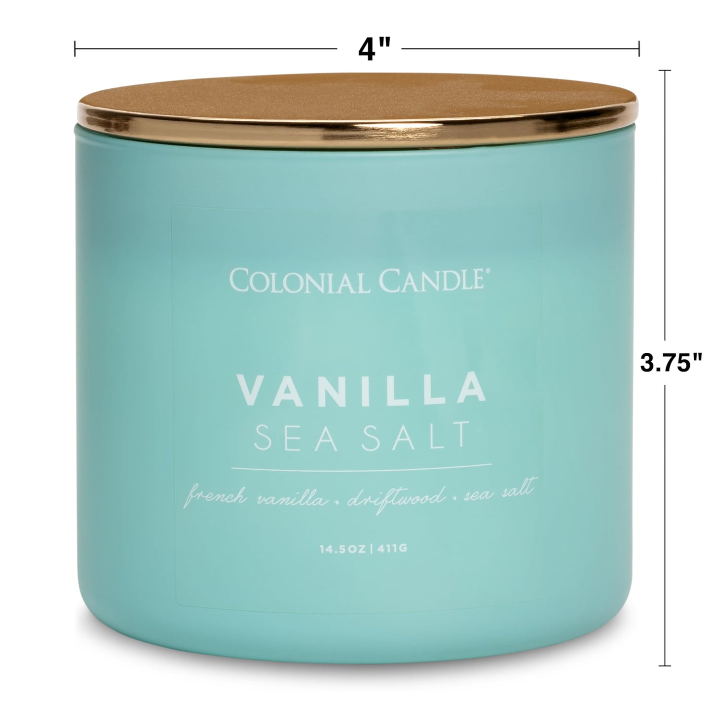 Colonial Candle Vanilla Sea Salt Scented Candle, Pop of Color Collection, 3 Wick, Blue, 14.5 oz - Up to 60 Hours Burn