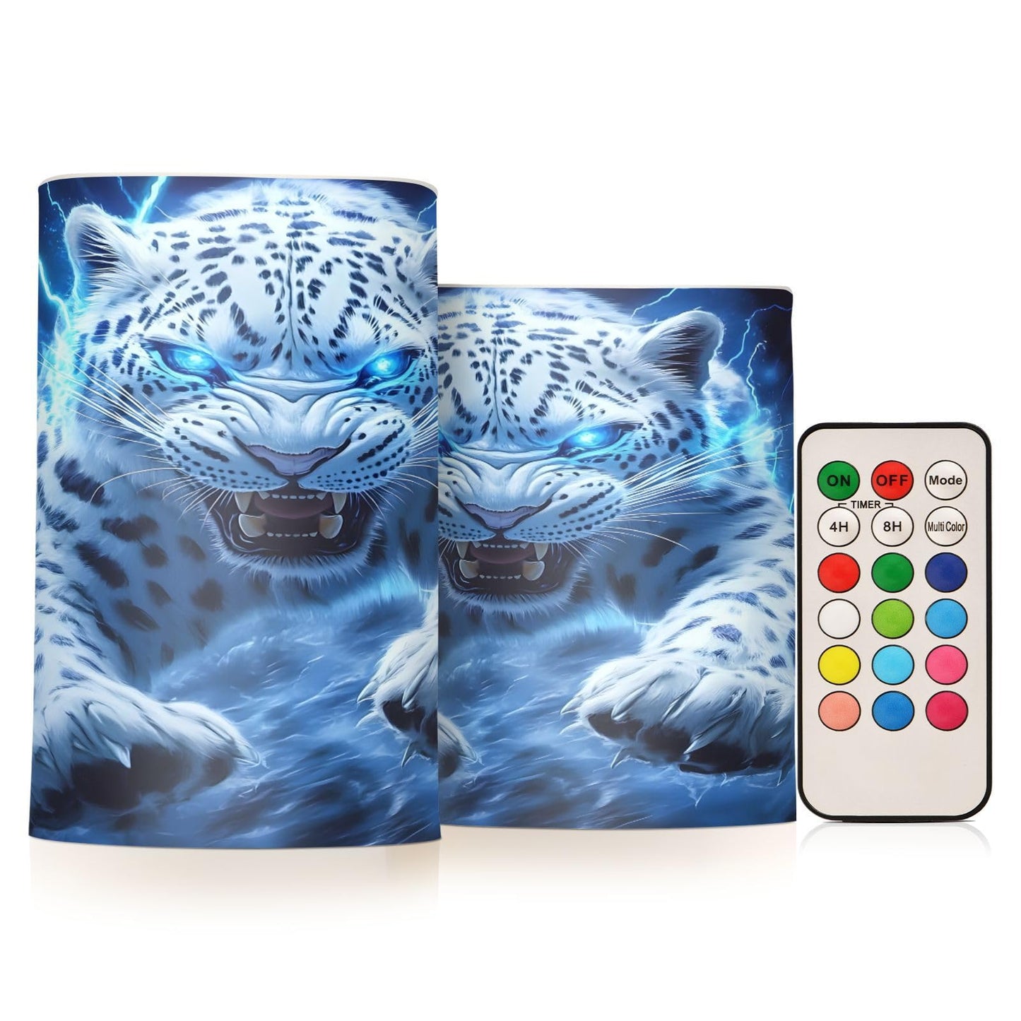 ALAZA Leopard Blue Fantasy Flickering Flameless Candles Pillar Led Candles Battery Operated Candles with Remote and Timers Set of 2