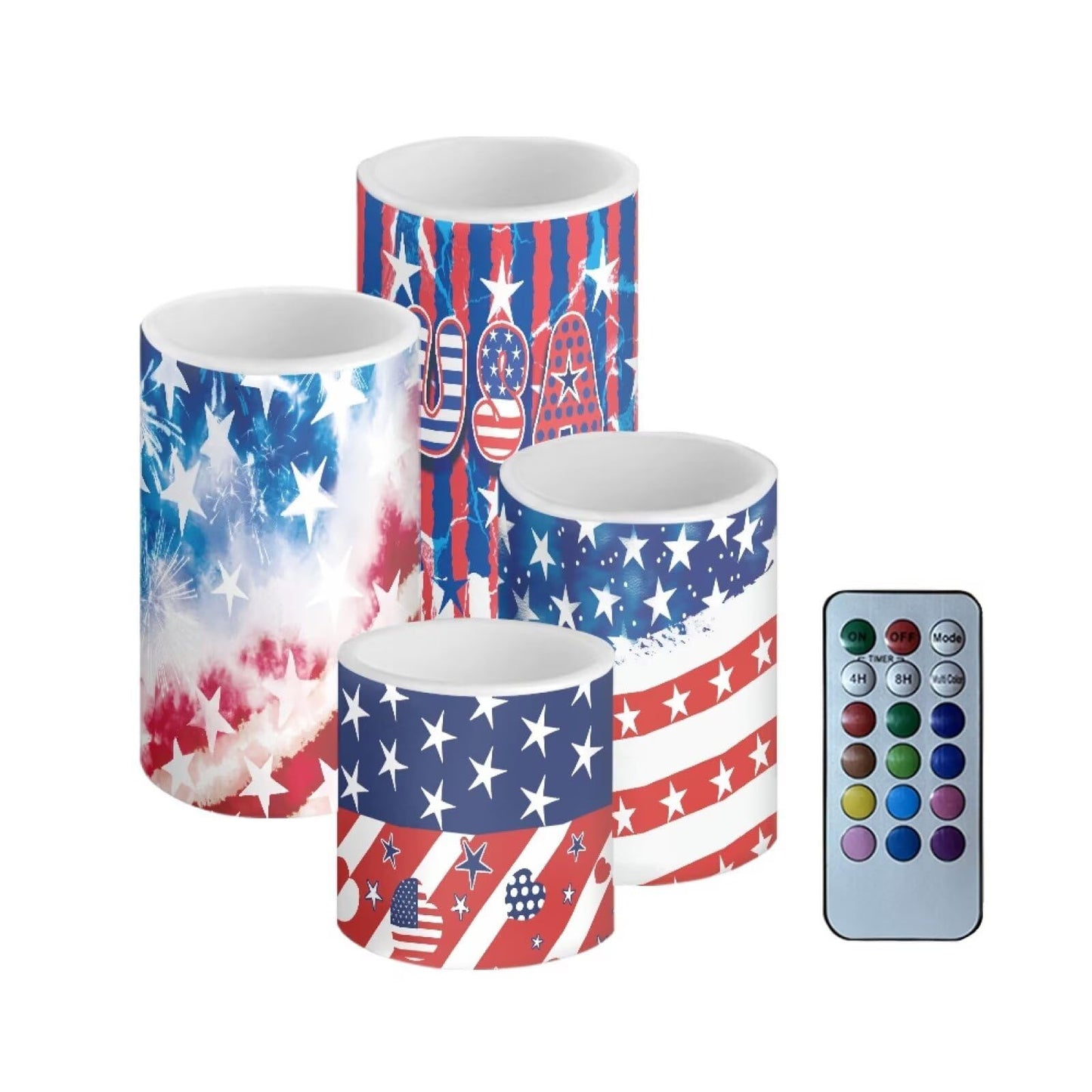 NETILGEN American Flag LED Flameless Candles Set Battery Operated Pack of 4 with Remote Control Timer Dancing Flame Pillar Candles for July 4th Independence Day Decoration