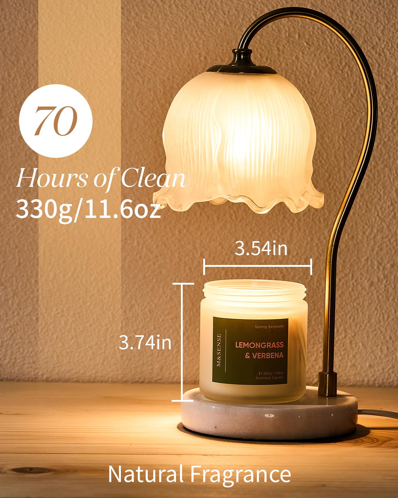 M&SENSE Lemongrass Verbena Scented Candles for Home, 11.6oz Organic Soy Wax, 70 Hours Long Lasting, Natural Non Toxic Clean Burn, 2 Wicks Herbal Smelling Aromatherapy Candle in Large Jar for Cleansing