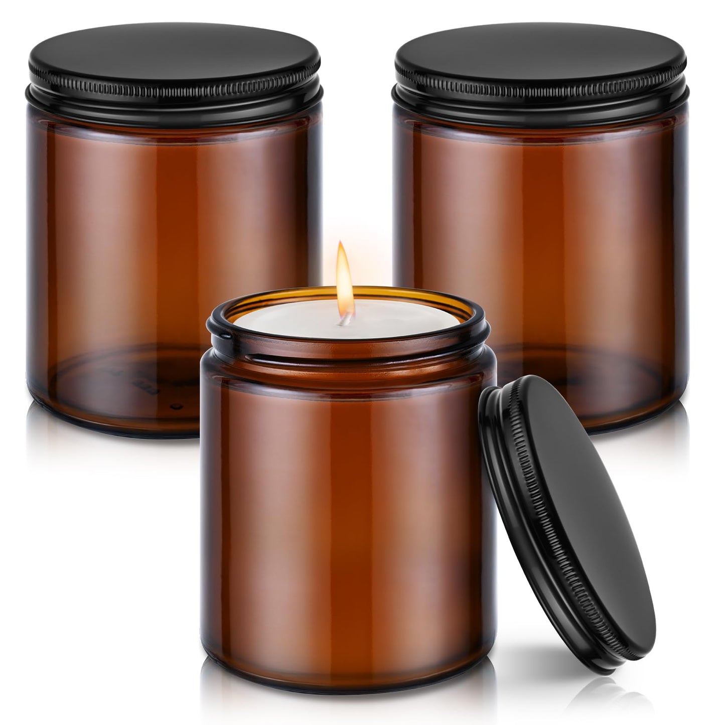 Tecohouse 8oz Amber Glass Jars with Metal Lids, 3 Pack Candle Jars with Blank Labels, 250g Wide Mouth | Lotion Container for Sample, Cream, Lotion, Honey, Powder, Jelly | Home & Beauty