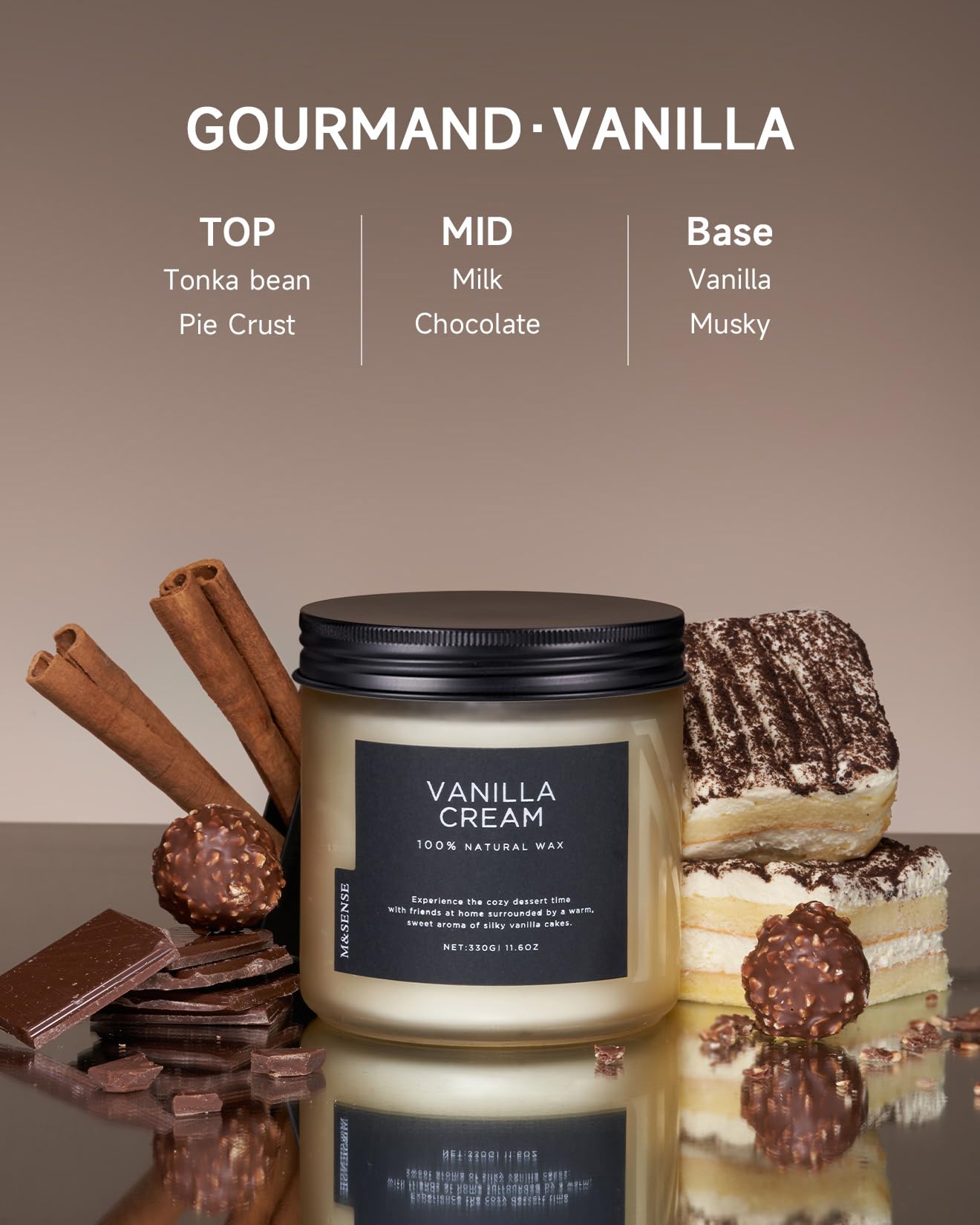 M&SENSE Vanilla Scented Candles for Home, 11.6oz Natural Soy Wax, 70 Hours Long Lasting Clean Burn, Non Toxic Organic Candles, Aromatherapy Smelling for Spa Meditation Relaxation & Family