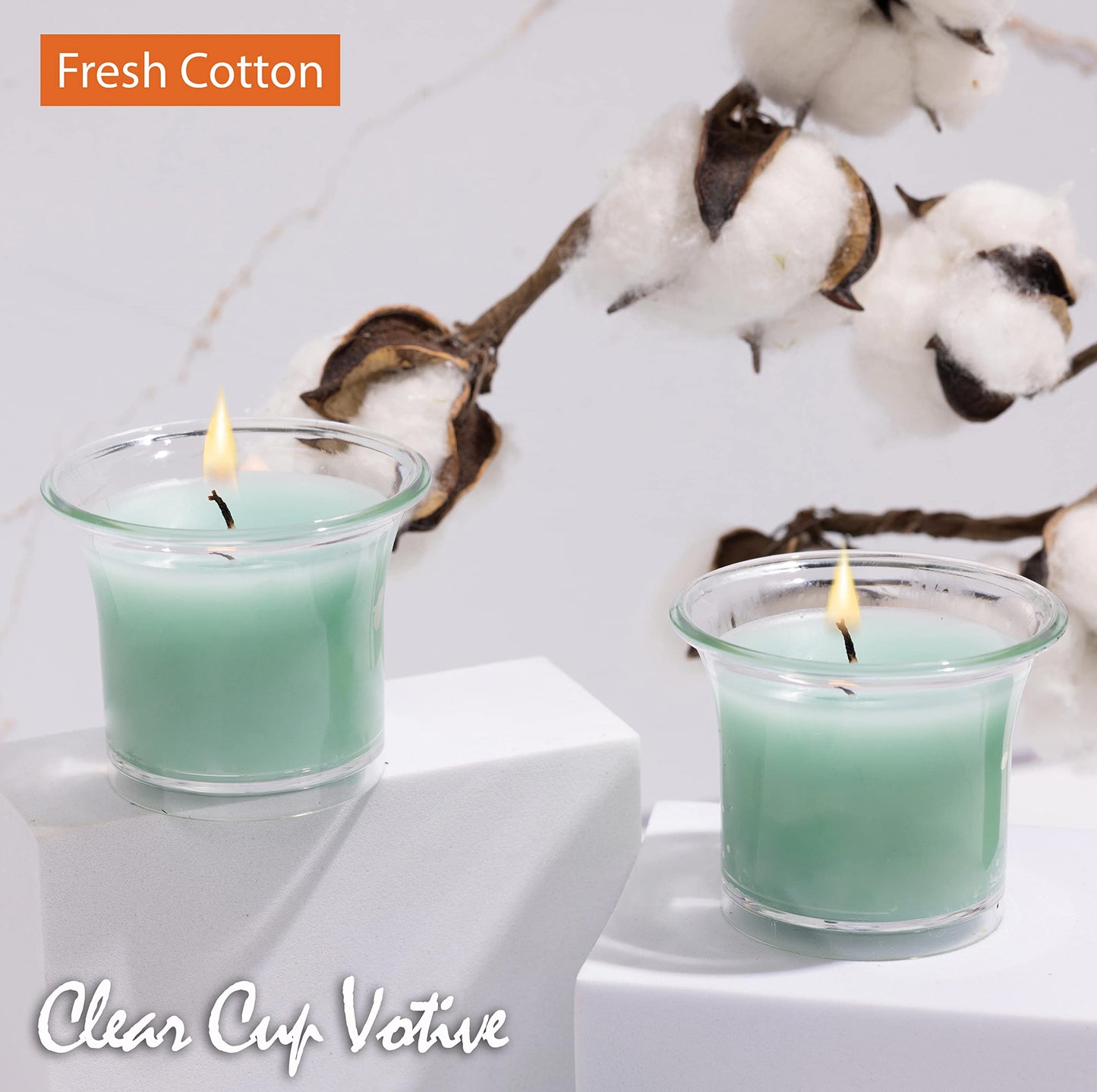 Hyoola Clear Cup Scented Votive Candles - Fresh Cotton - 12 Hour Burn Time - 4 Pack - European Made