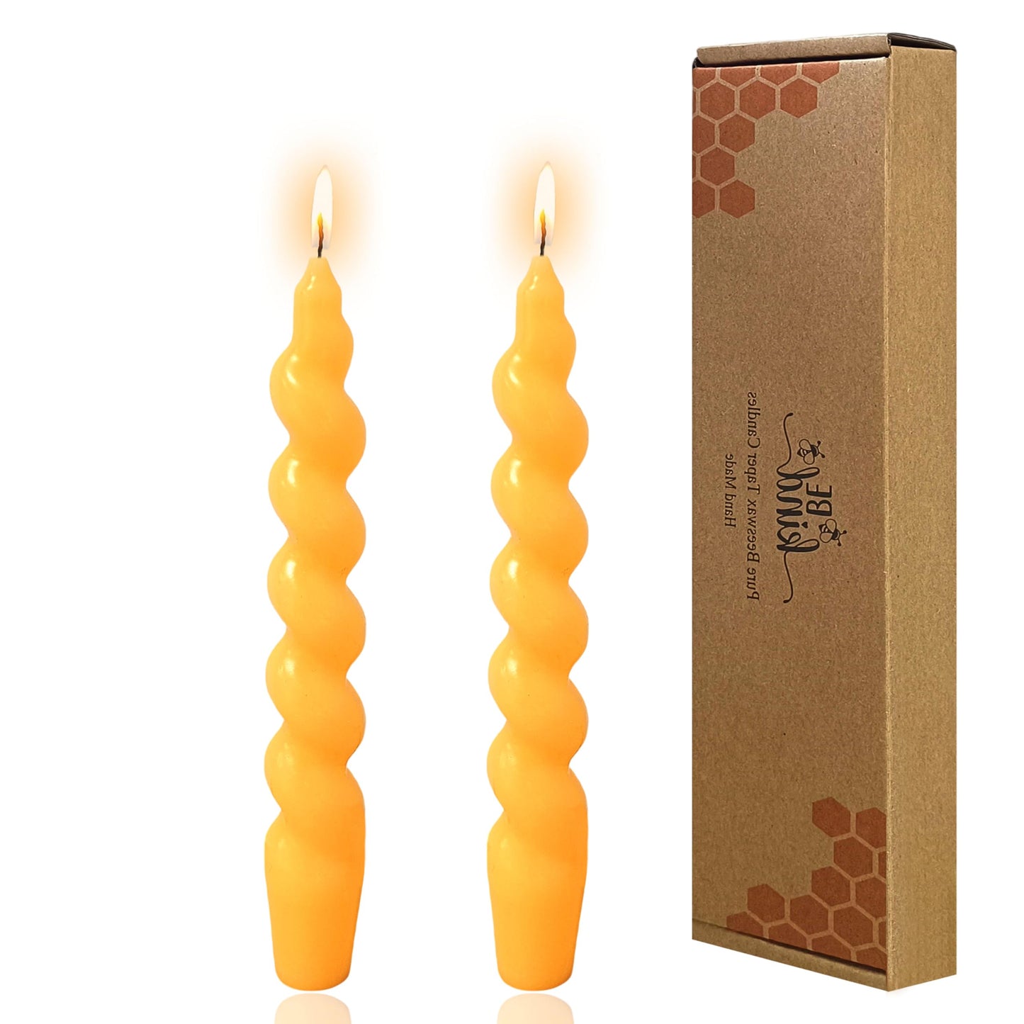 Beeswax Taper Candles Spiral Candle,XINAOBAOLUO 7.5inches Twisted Pure Bees Wax Candlestick Non Toxic Candle Handmade Natural Honey Candlestick Set for Table Home Decor Meditation 2pcs