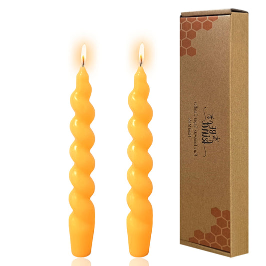 Beeswax Taper Candles Spiral Candle,XINAOBAOLUO 7.5inches Twisted Pure Bees Wax Candlestick Non Toxic Candle Handmade Natural Honey Candlestick Set for Table Home Decor Meditation 2pcs