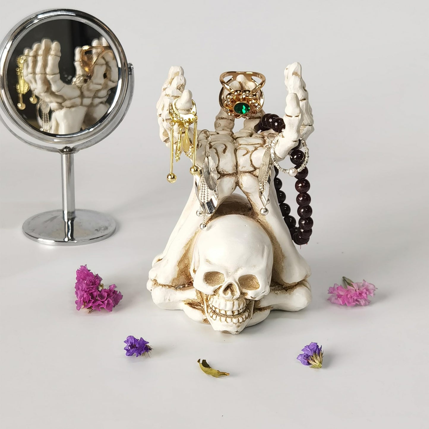 ZASEUCI Gothic Skeleton Hand Candle Holder & Jewelry Organizer Durable Polyresin Display for Taper or Pillar Candles, Dark Art Home Decor