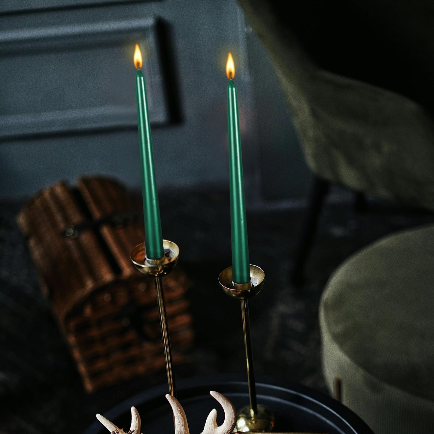 10 Inch Tall Spiral Taper Candles, 8 hrs, Tasteless and Smokeless, Long Candlesticks for Home Dinner, Party, Wedding, Halloween, Christmas (4, Green, 25cm)