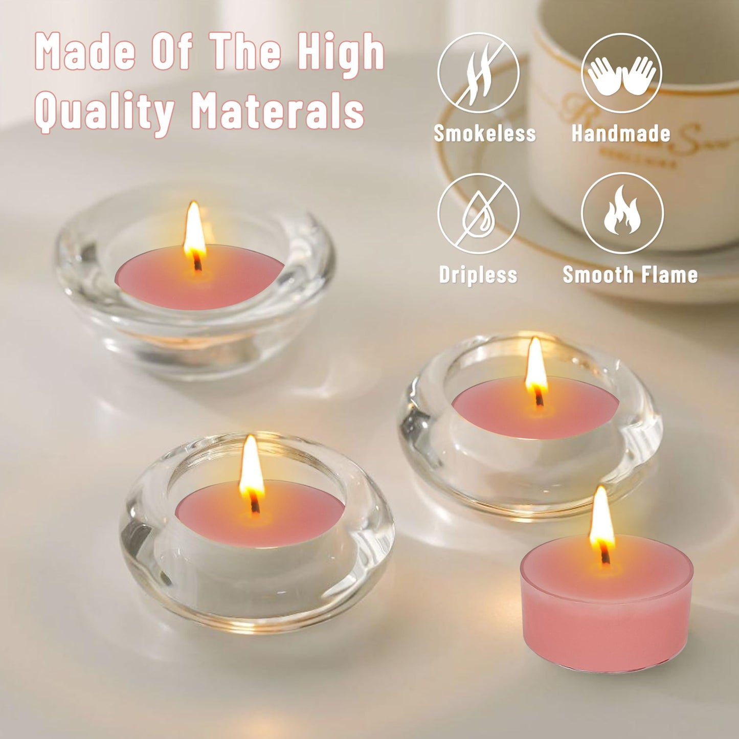 Rose Scented Tea Light Candle Hand Poured Smokeless Long-Lasting 4 Hour Burn Time Perfect for Relaxation and Romantic Ambiance - 12 Pack