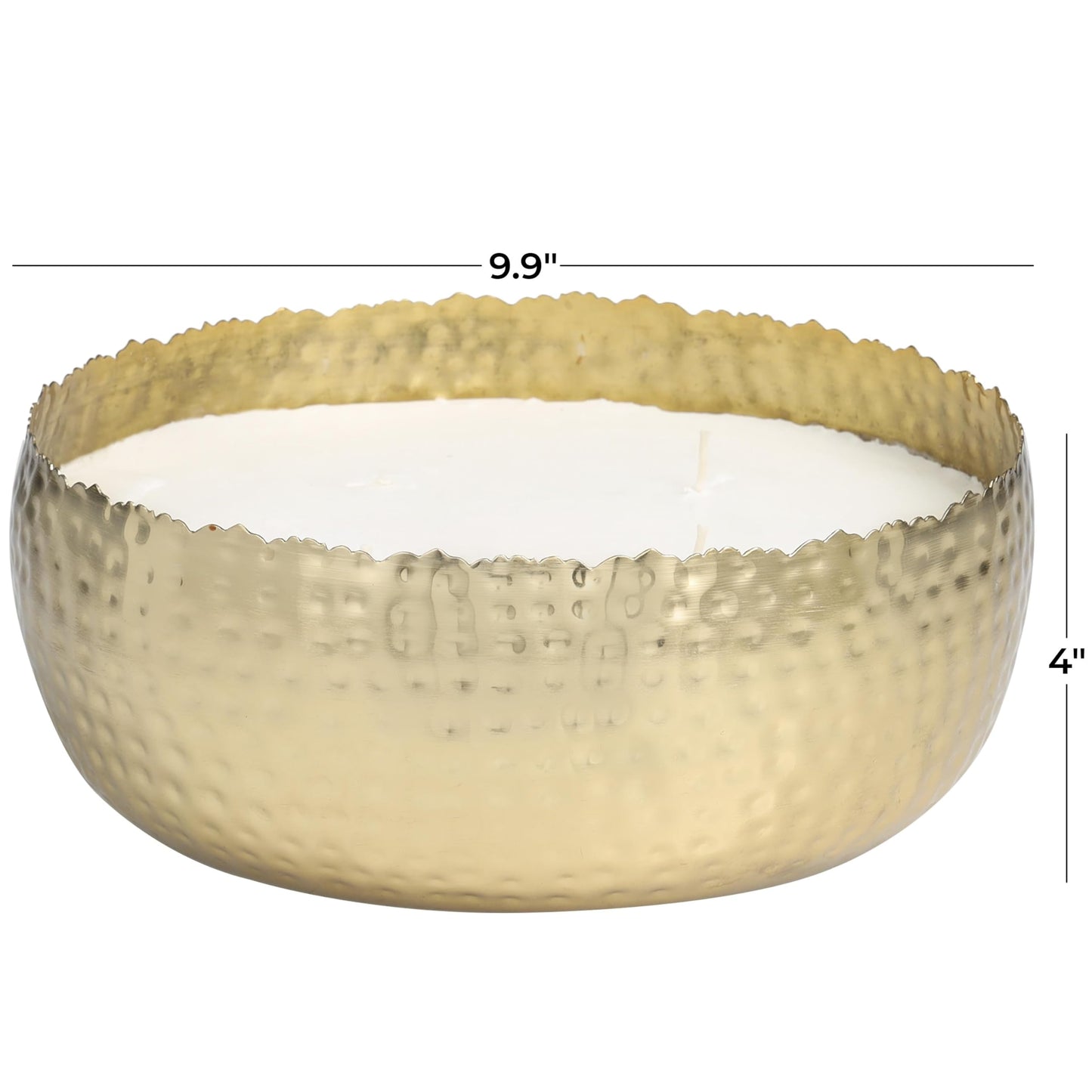 Deco 79 Metal Decorative Candle English Garden Scented Wide Hammered 90 oz 4 Wick Aromatherapy Candle with White Wax, Wax Aromatherapy Candle 10" x 10" x 4", Gold