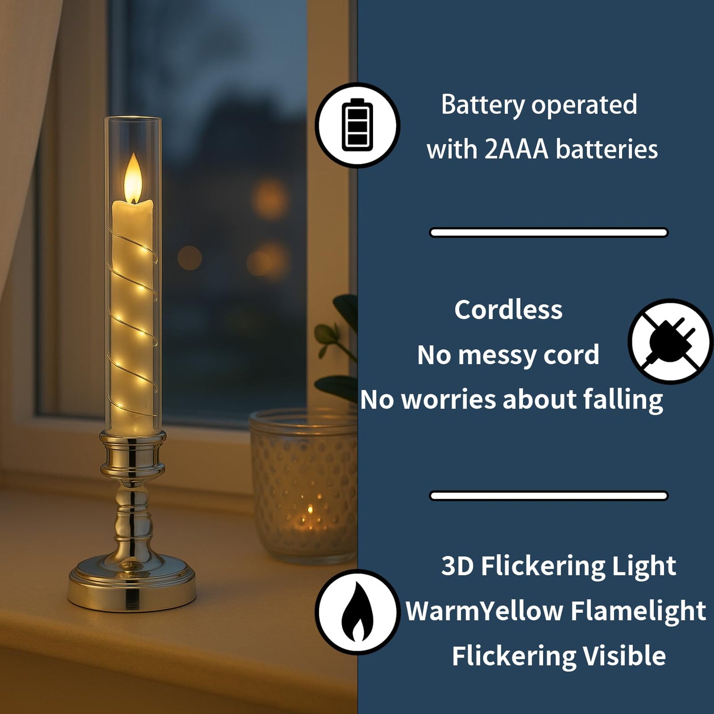 Prerish 6 PCS Flameless Candles with Timer, Flickering Flameless LED Pillar Candles for Romantic Ambiance with Embedded Star String, Acrylic Battery Perated Fake Candles for Home Decoration (Gold)