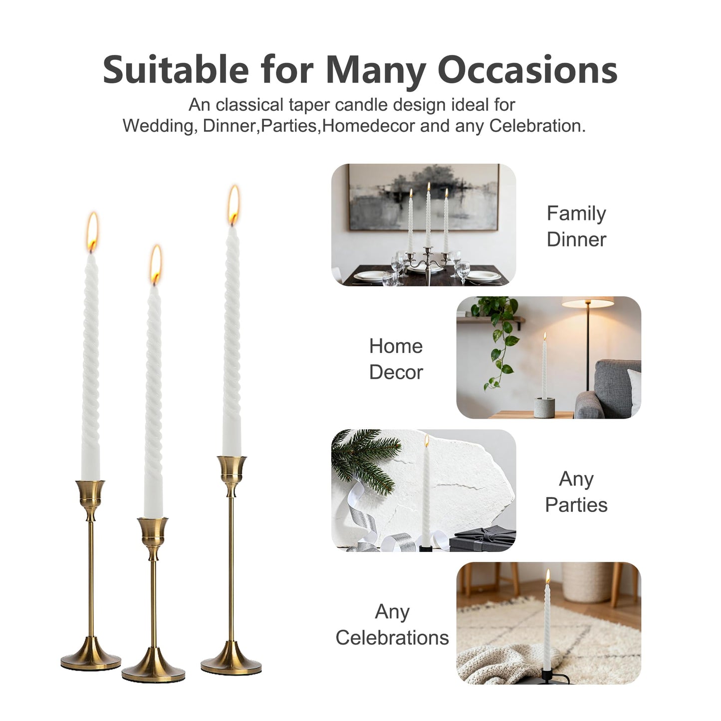 8 Pack 10 Inch Smoke-Gray Spiral Taper Candles Long Burning Dripless Candles for Party Dinner Home Decor Wedding and Celebrations
