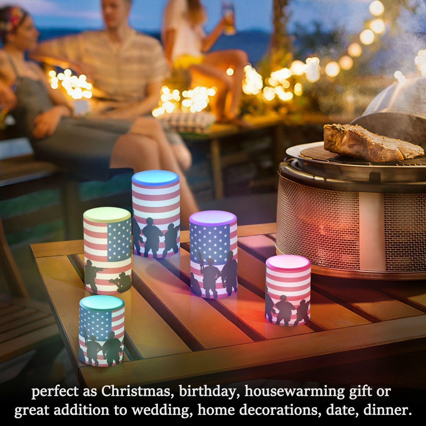 Eionryn American Flag Military Soldiers with Rifle Flameless Candles Patriotic 4th Of July Independent Labor Day Battery Operated LED Candles with Remote Timer Electric Candles for Home Party Decor 2