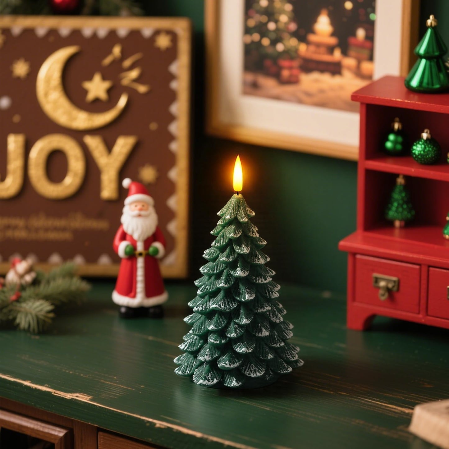 ARIKJ Christmas Decorations Indoor, Christmas Decor - Christmas Tree Candles Battery Operated, Flameless LED Candle Lights with 6H Timer, Xmas Home Decor, Set of 2(Green)