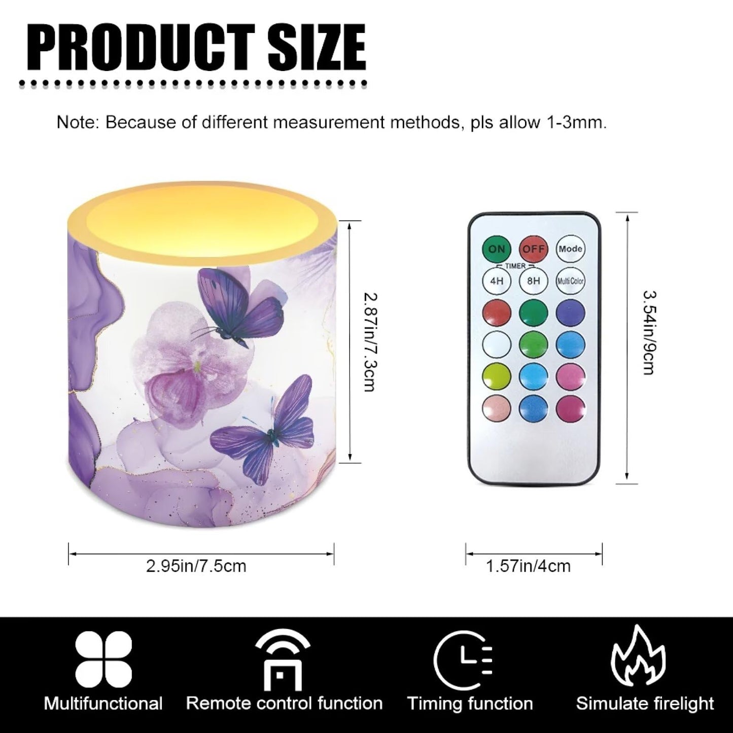 Cozeyat Purple Marble LED Candles Set of 4 Battery Powered Flameless with Remote Timer Dancing Flame Waterproof for Home Beach Garden Decoration
