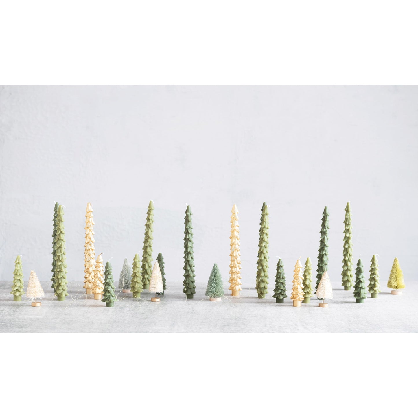 Creative Co-Op Unscented Tree Shaped Taper Candles, Cedar Green, Boxed Set of 2