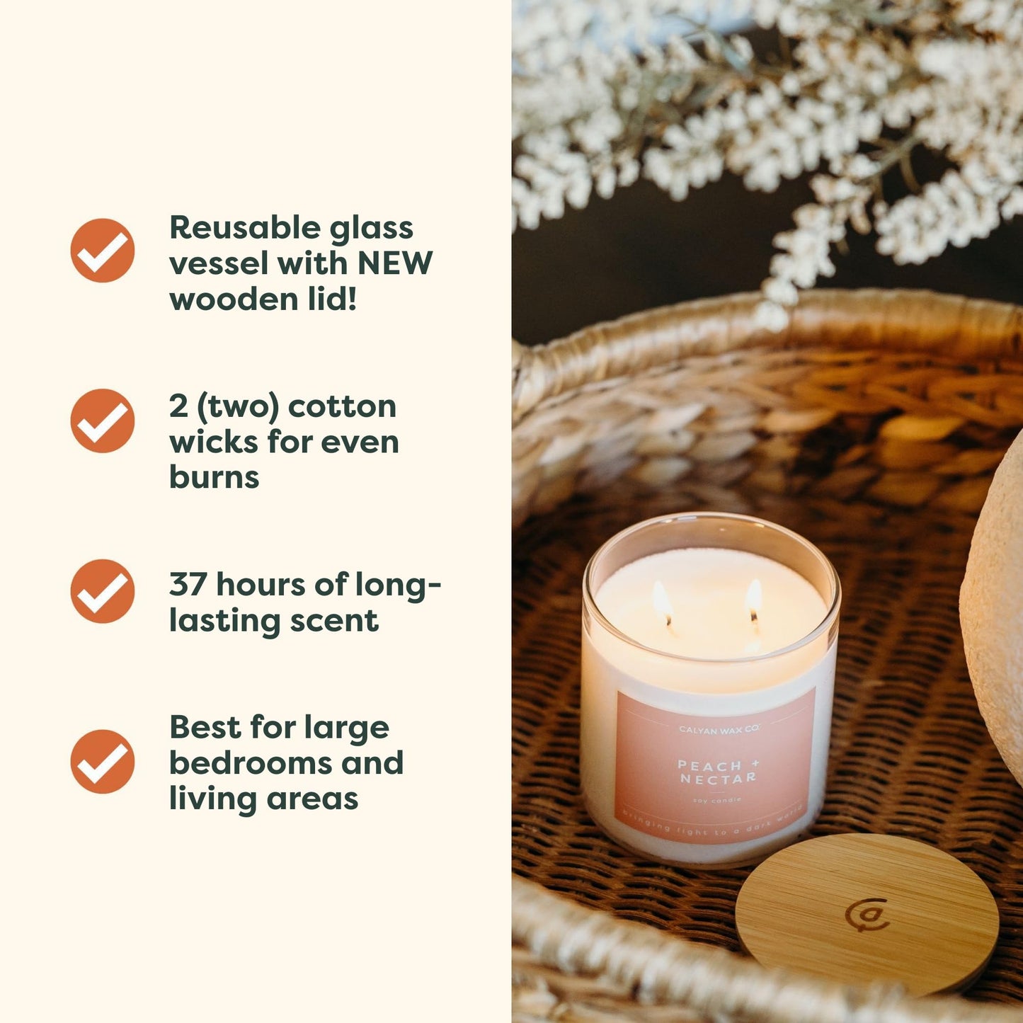 Calyan Wax Co. Peach & Nectar 2 Wick Candle