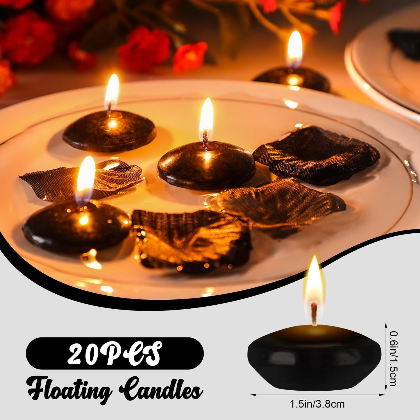 Nuanchu 20 Pcs Black Floating Candles Centerpieces for Wedding Small Unscented Floating Candles Decoration for Wedding Anniversary Holiday Party Gifts Home Pool Decor