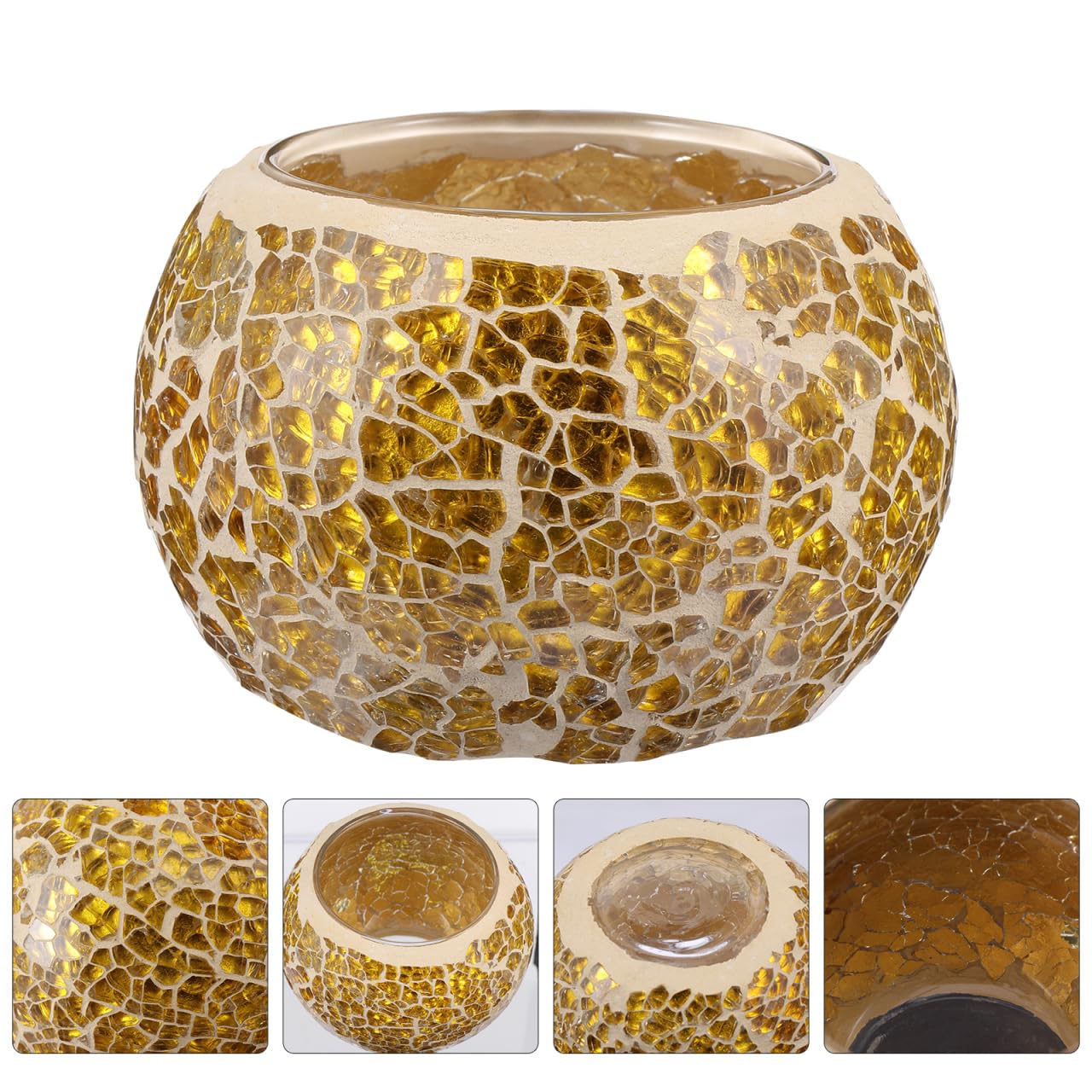 Amosfun Glass Candlestick Decoration 3.35 Inch Mosaic Candle Holder for Tea Light Candles Home Party Table Centerpiece