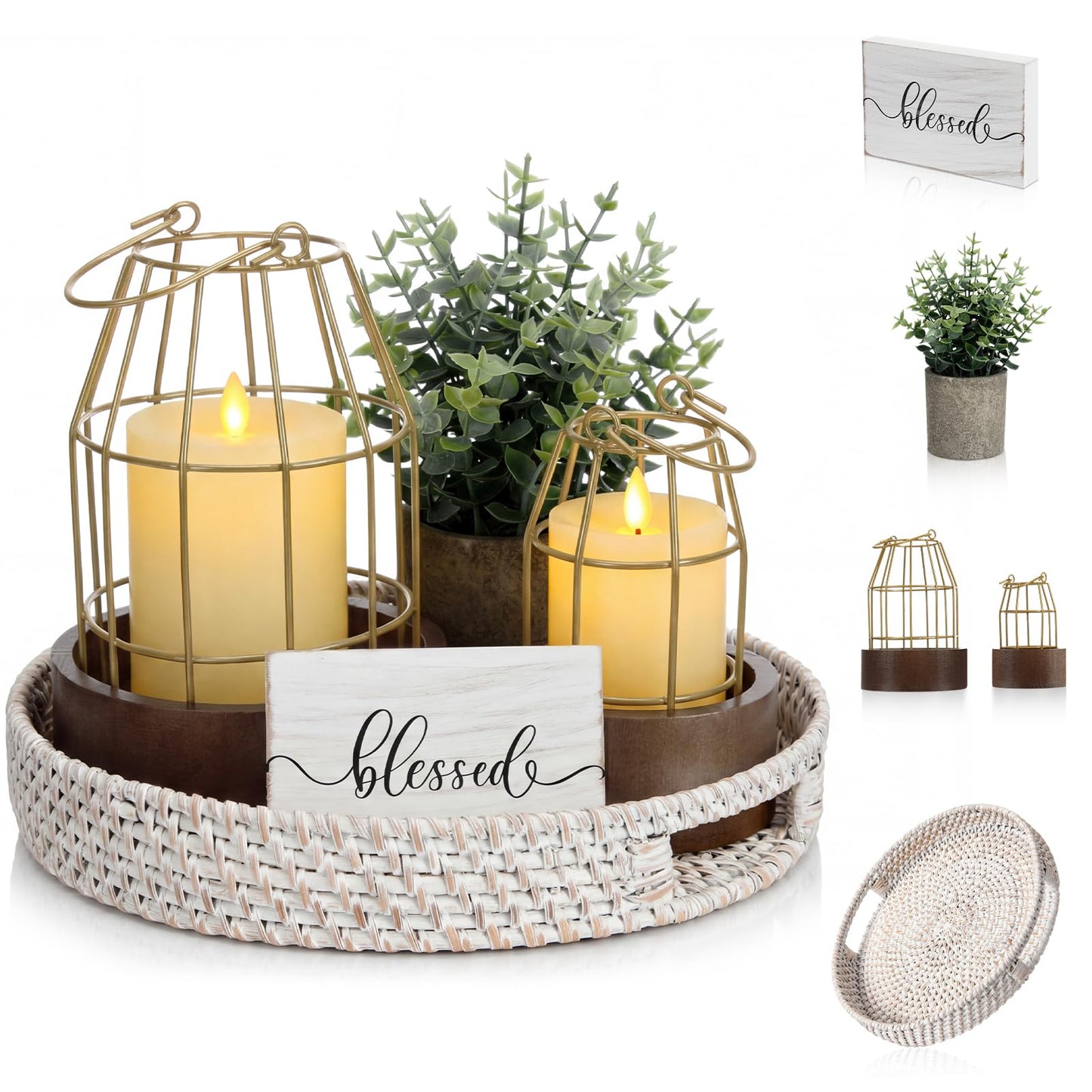 Mumufy Modern Rustic Farmhouse Candle Lantern Set of 5 (Candles are Not Included), Decorative Lanterns for Living Room Table Centerpieces Fireplace Mantle Modern Home Decor(Small,Gold, Burlywood)