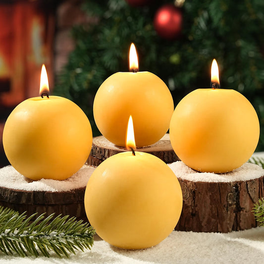 4 Pack Beeswax Round Candles,3 in Hand-Poured Natural Beeswax Candles- 120 H Long Burning Elegant Bees Wax Candles for Home,Non Toxic,Unscented Dripless Smokeless Beeswax Candle