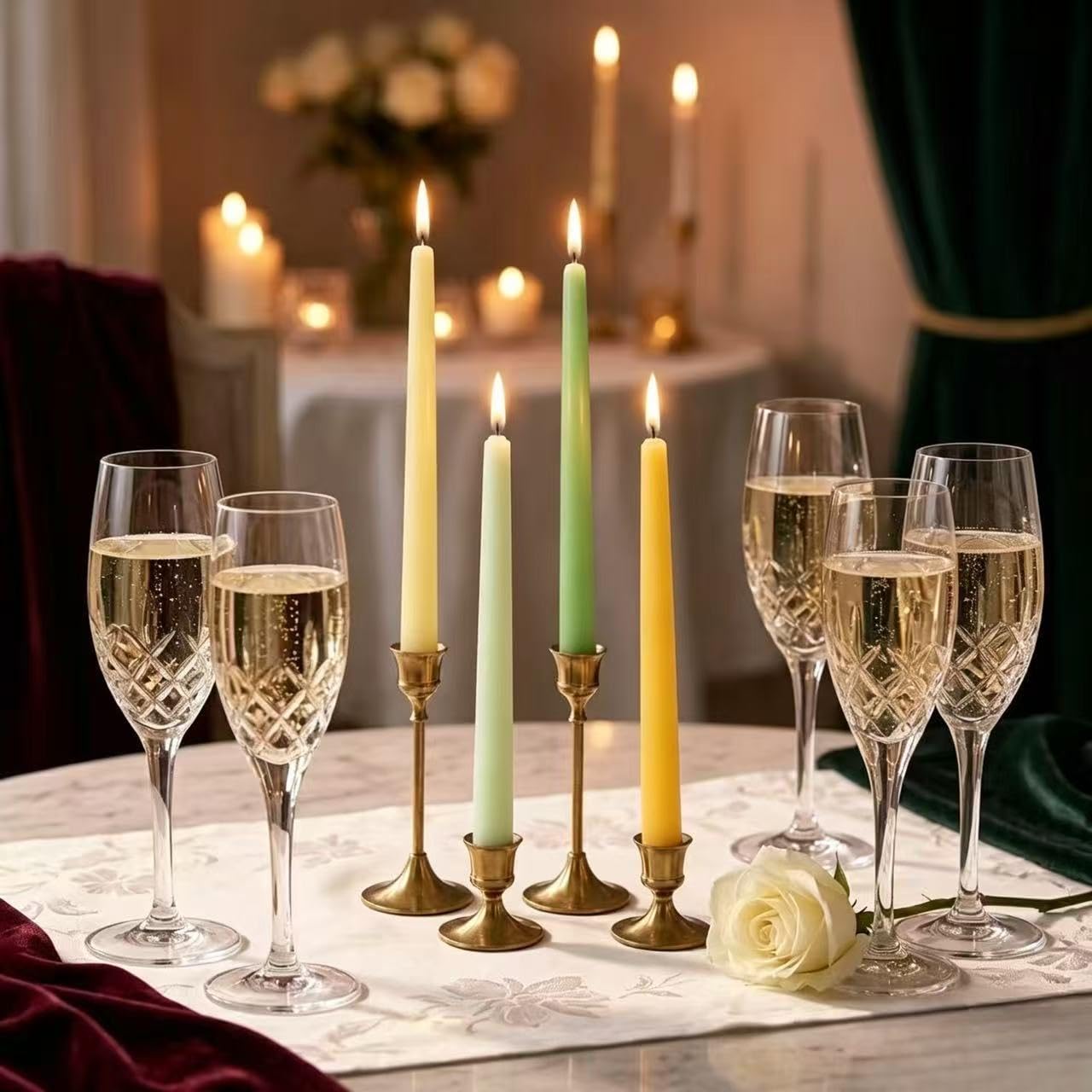 8 Pack 10 Inch Green & Yellow Smooth Taper Candle Set, 7/8 Inch Unscented Driples Candlesticks for Home Spring Decoration, 6-7 Hours Burn