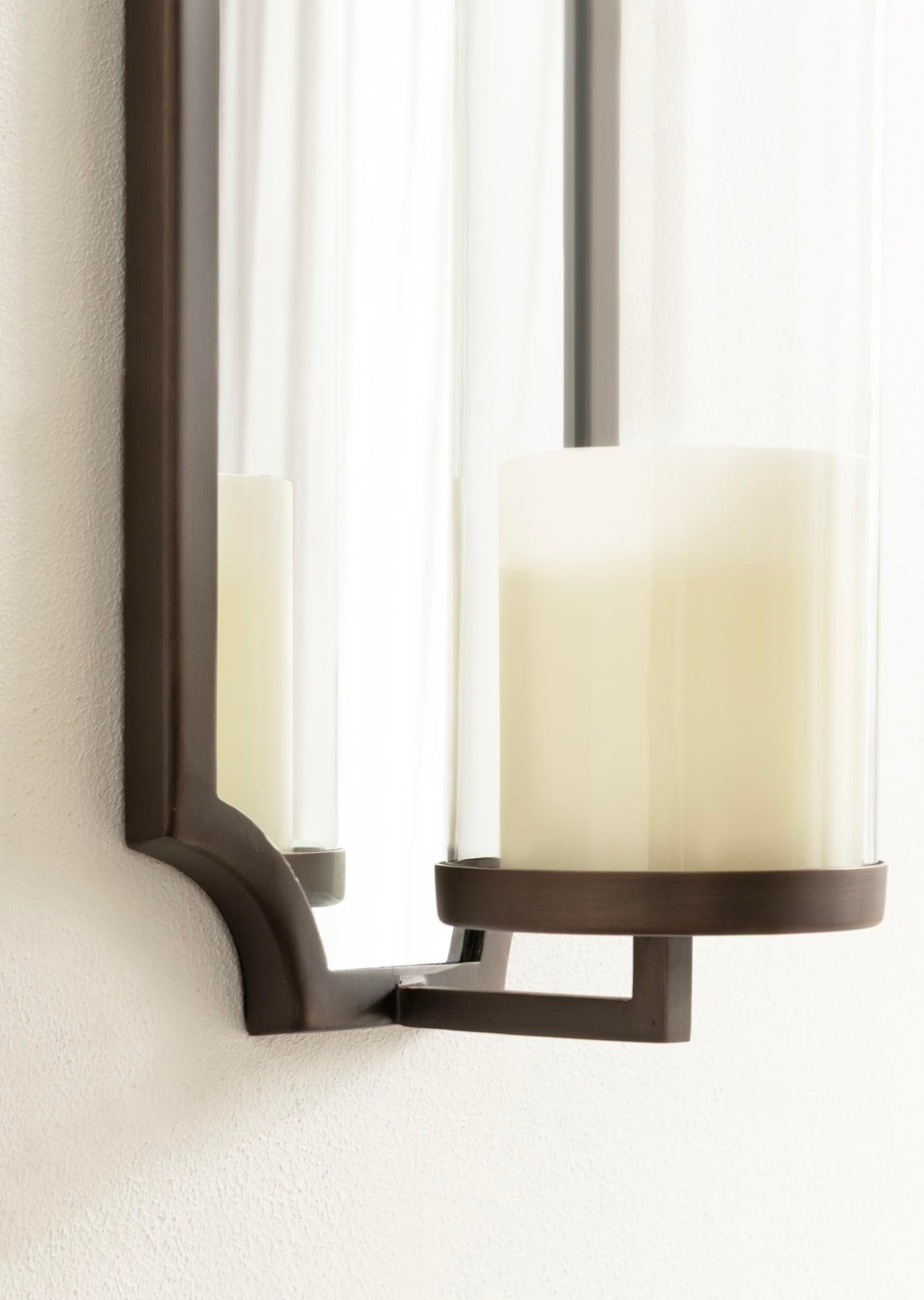 Kate and Laurel Ciel Glam Mirrored Wall Sconce, 6 x 5 x 16, Bronze, Modern Scalloped Candle Holder with Removable Glass Cylinder and Mirror for Bathroom or Bedroom Wall Decor