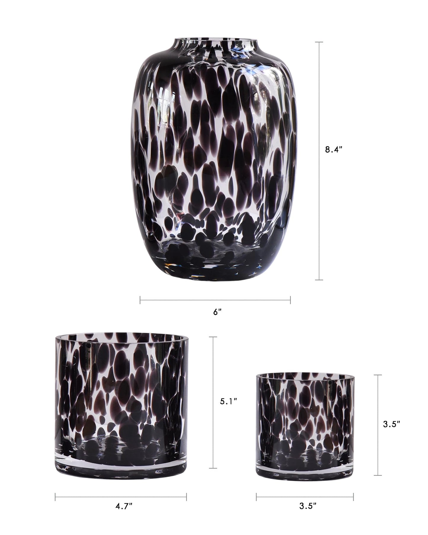 CONVIVA Glass Vase and Candle Holder Set, 3-Piece,Modern Fall Decor Table Centerpiece Thanksgiving Christmas Day Gift Idea,Flower Vase Black Tortoise Pattern