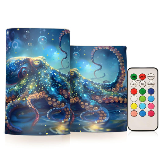 ALAZA Octopus Flameless Candles, LED Pillar Candles with Remote Timer, Battery Operated Candles Set of 2