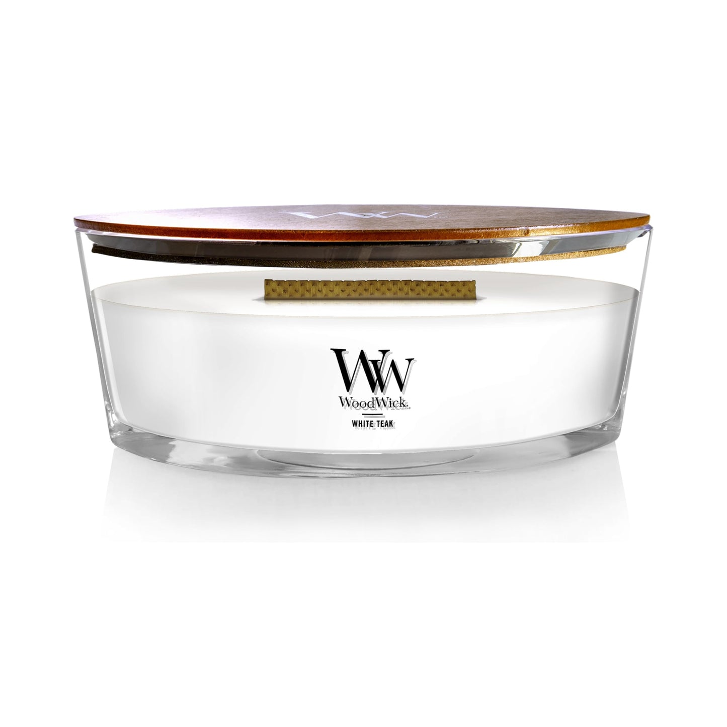 WoodWick White Teak Gifts for Women and Men, 16 oz Ellipse Candle with Crackling Wick