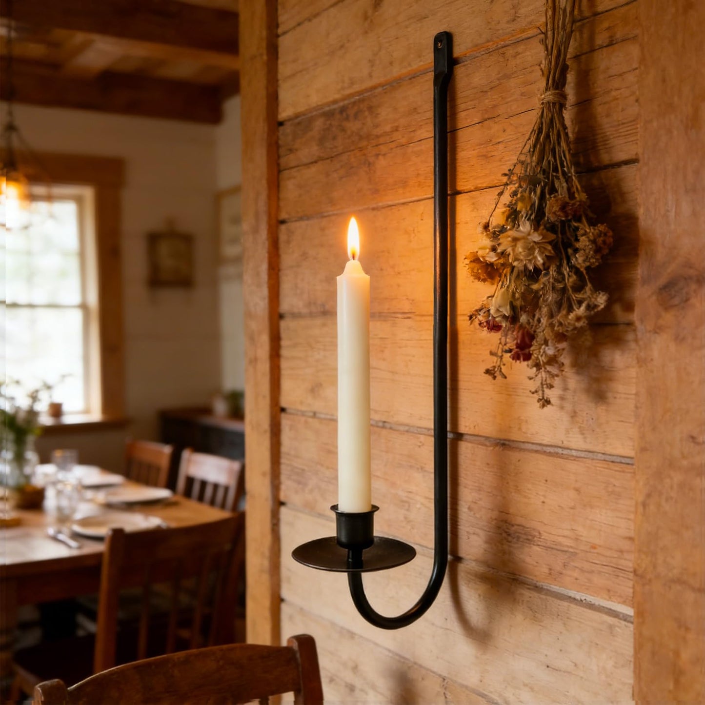 MrMrKura Wall Candle Sconces Set of 2, Metal Wall-Mounted Candle Holder for Taper Candles, Modern Wall Decoration for Farmhouse Fireplace Living Room (Black)