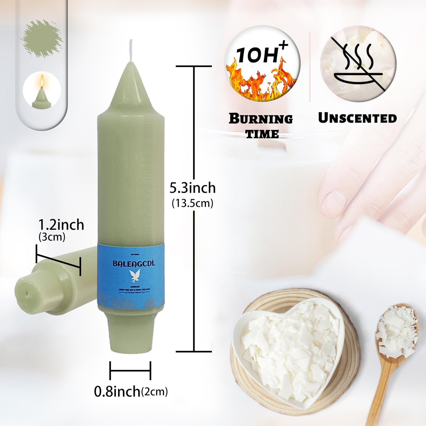 Handmade Unscented Twisted Light Green Taper Candles Long Lasting Smokeless Smooth Flame Candles 5 Inch Elegant Gradient Candlesticks for Home Décor Weddings