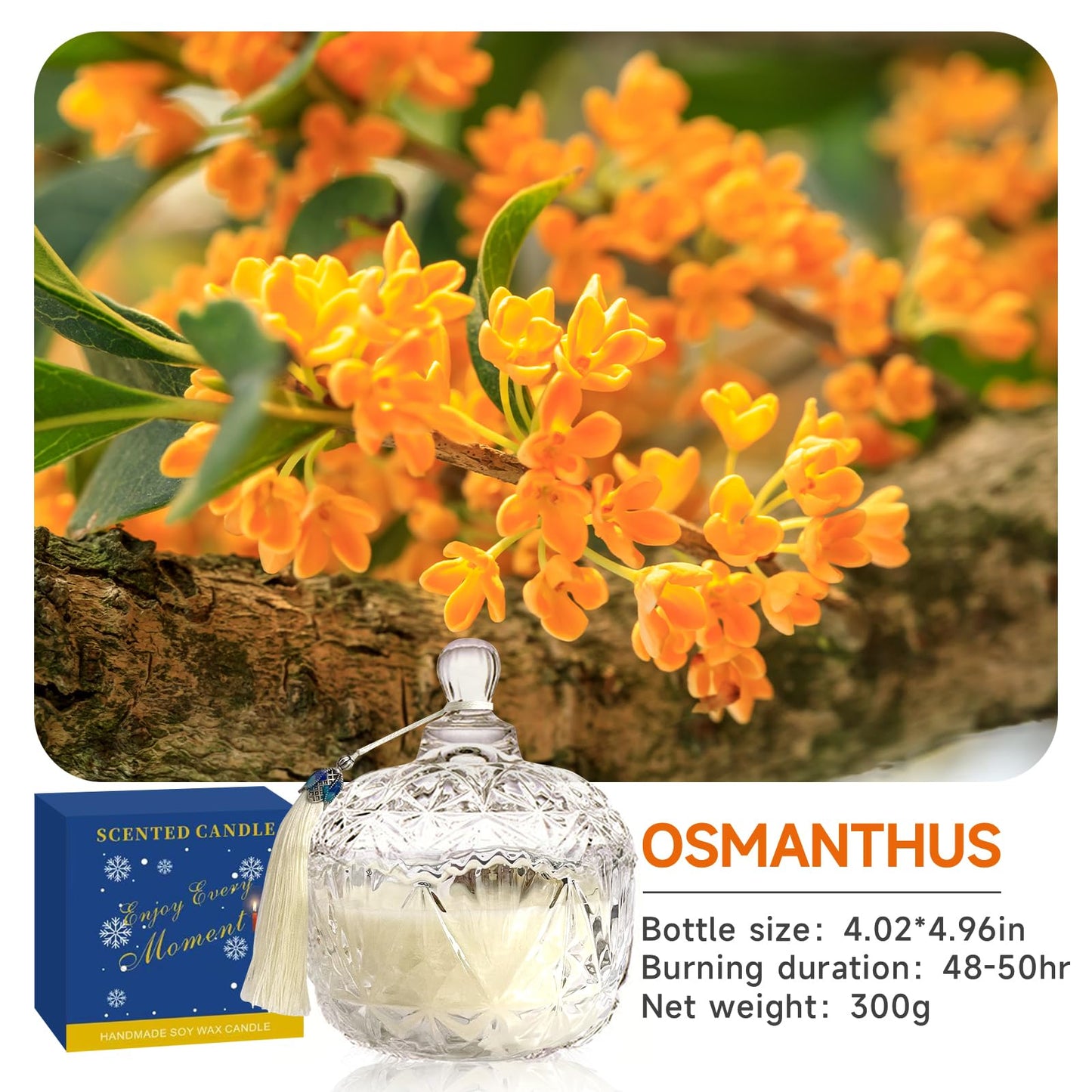 Joo SKo Osmanthus Scented Soy Wax Candle, 7oz Aromatherapy Candle for Home, Long Burning Clean Jar Candle, Stress Relief & Relaxation, Thoughtful Gift for Women, Birthday, Mother's Day, Housewarming