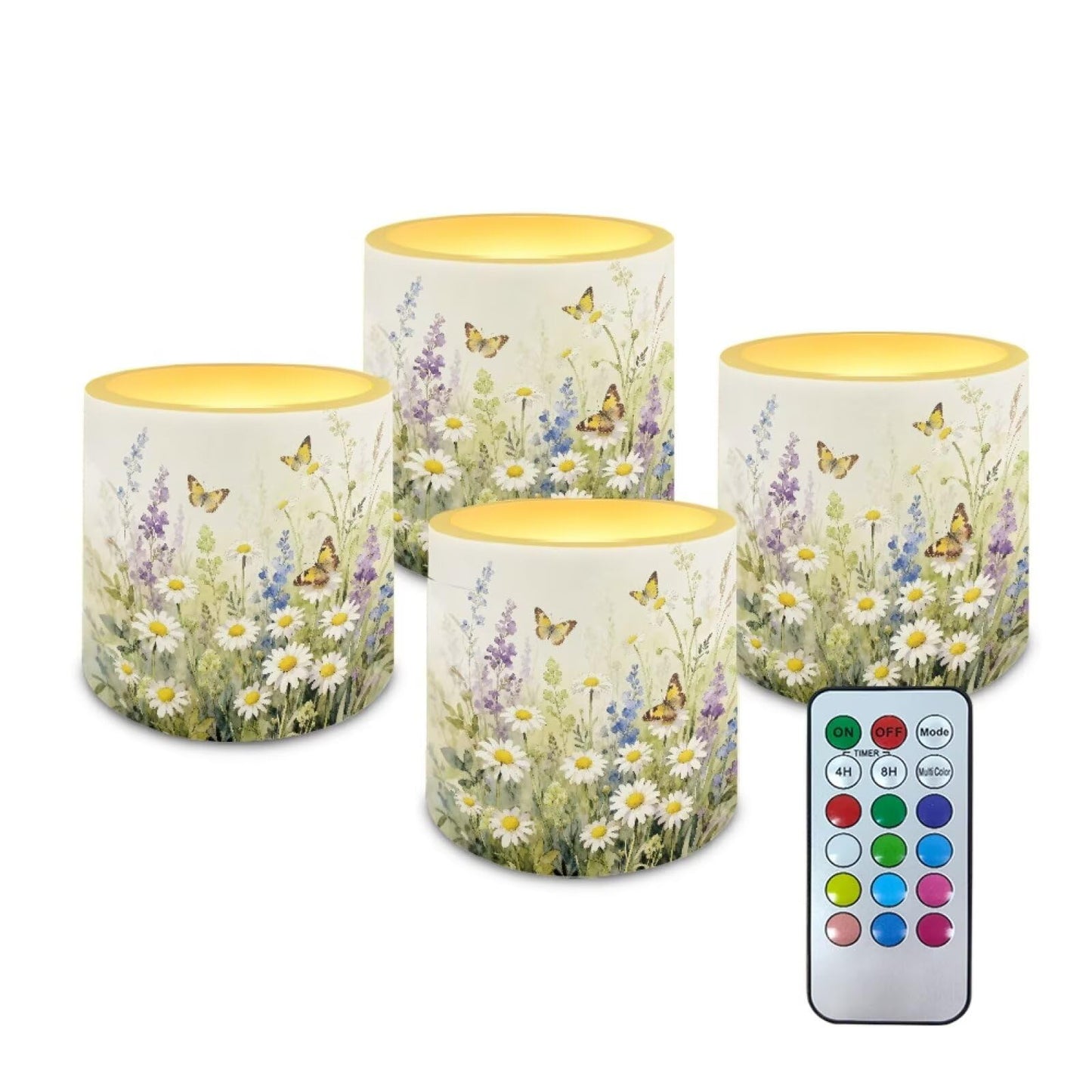 Merkmak Battery Operated Flameless Candles with Remote and Timer Daisy Butterfly LED Pillar Candles for Banquet, Gathering, Home Decoration Battery Tealights