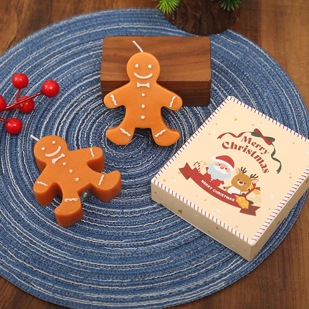 3 Pack Gingerbread Man Shaped Scented Candle, Aesthetic Aroma Soy Wax Christmas Decorative Candle, for Prefect for Christmas Eve Party Decoration and Gift