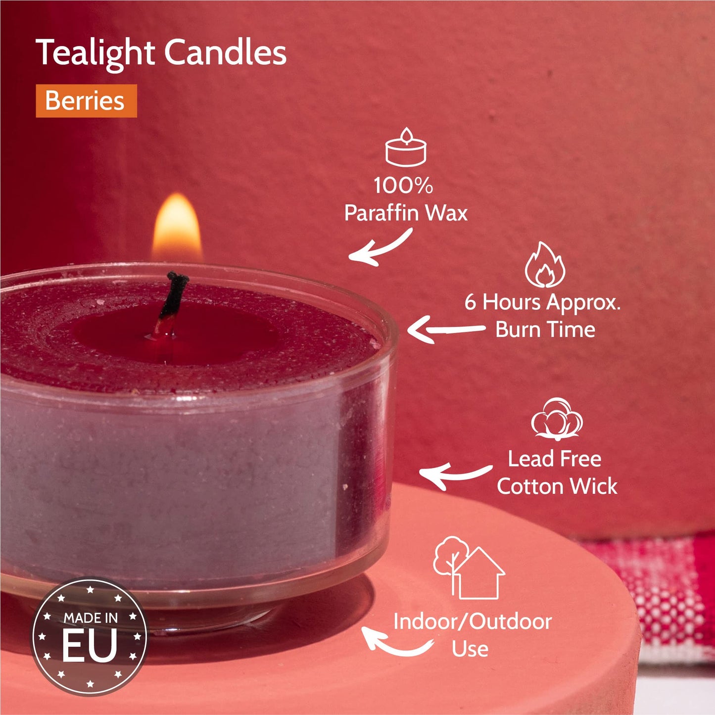 HYOOLA Scented Tealight Candles - Clear Cup - Berries Tealight Candles Scented - 6 Hour Burn Time - 15 Pack - European Made