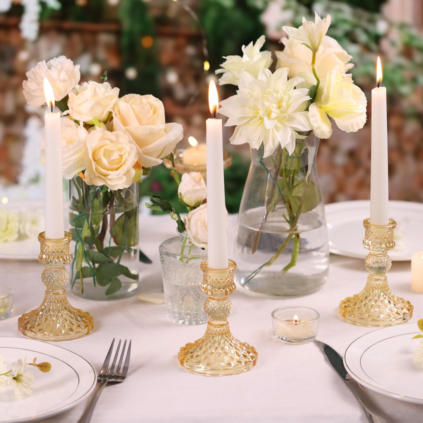 Simeitol Gold Candle Holder Set of 12, Glass Taper Candle Holders, Gold Candlestick Holders, Candle Stick Holder for Table Centerpieces, Wedding, Christmas & Home Decor
