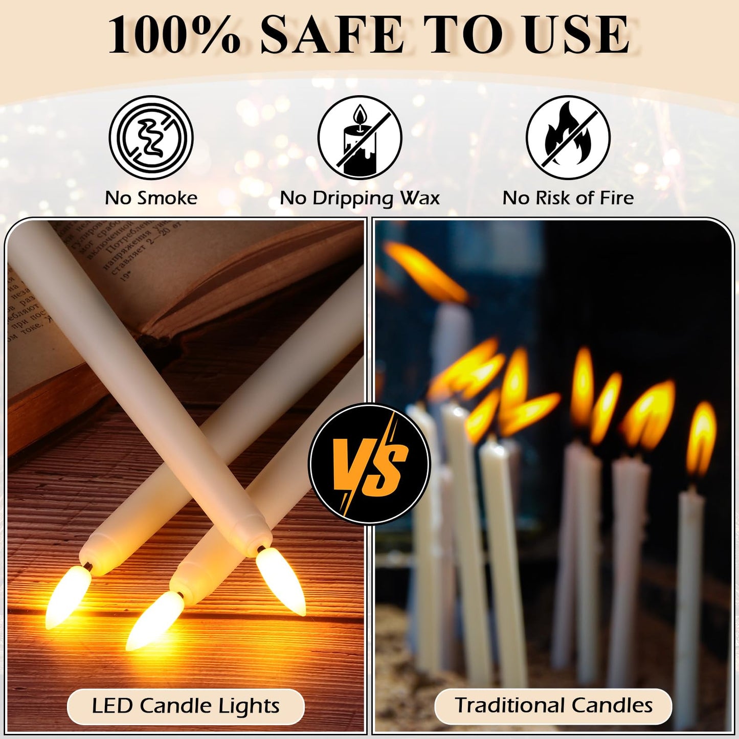 Reginary 48 Pcs Flameless Taper Candles with 4 Remote, Battery Operated Flickering Flameless Taper Candles 3D Wick Fire LED Faux Wax Lights for Wedding Christmas Holiday(Ivory,11 Inches)