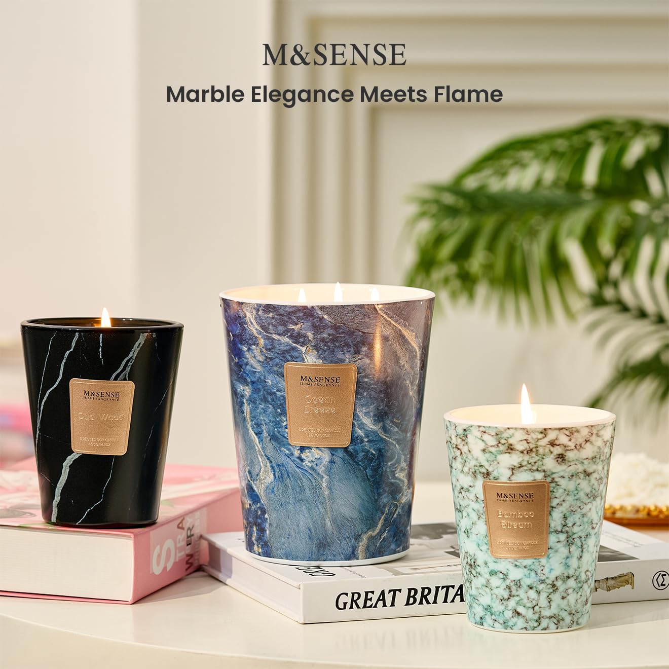 M&SENSE Ocean Breeze Summer Scented Candles for Home, 3-Wick Highly Scented Jar Candles, 35 Oz 150 Hours Long Lasting Burning Candles Gifts for Women, Relaxing Aromatherapy Candle for Stress Relief