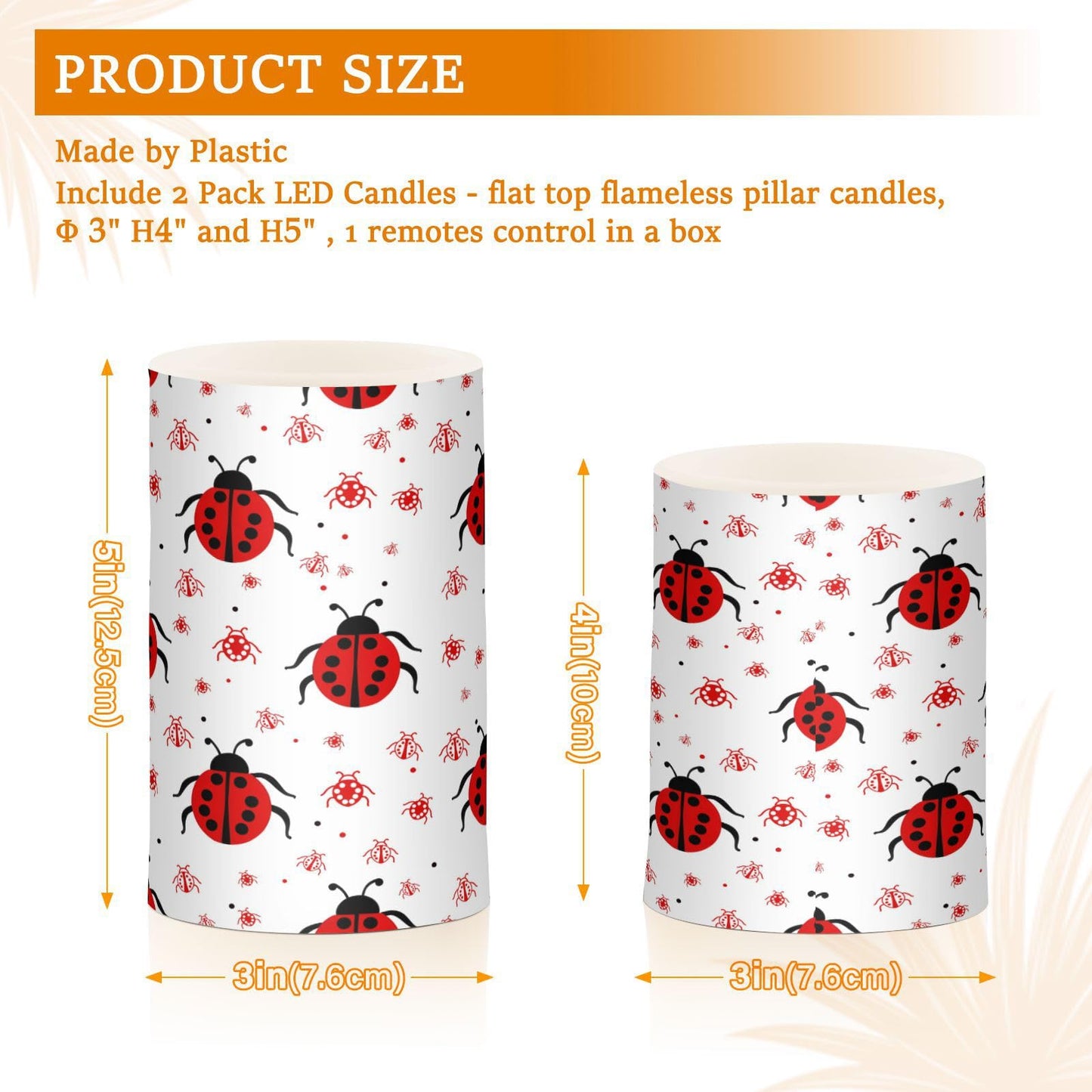 ALAZA Ladybugs Flickering Flameless Candles Battery Operated with Remote Timer,Tea Light Candles LED Pillar Votive Candles Set of 2 for Outdoor Indoor Decorations