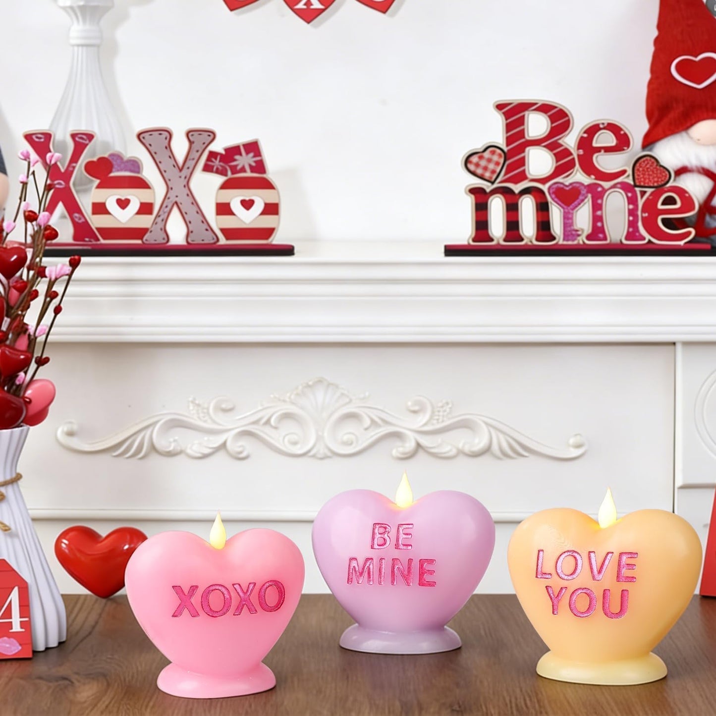 LCZLUMIPRO 3 Pack Valentine's Day Candles Heart Candle Flameless Candles Flickering Battery Operated LED Heart Shaped Candles with Realistic Warm Flame Effect Romantic Decor for Wedding Anniversary